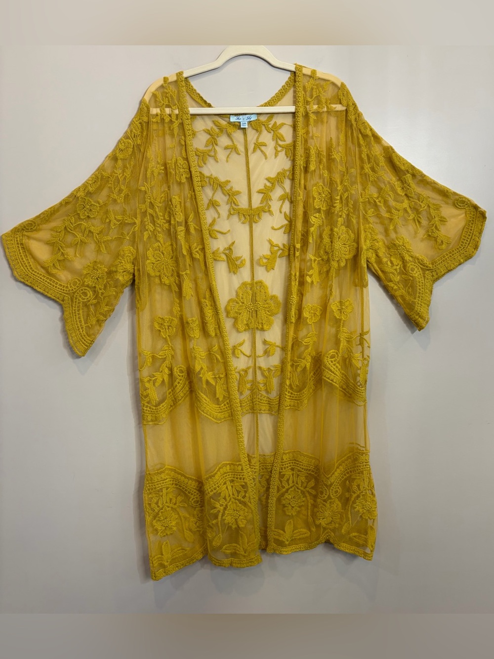 She + Sky Mustard Embroidered Sheer Overlay